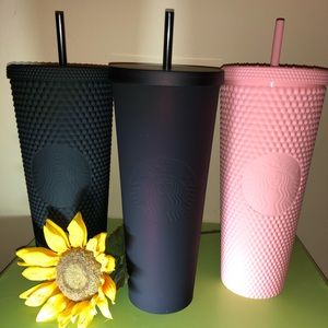 Starbucks Matte Plum, Black Studded, Pink Studded